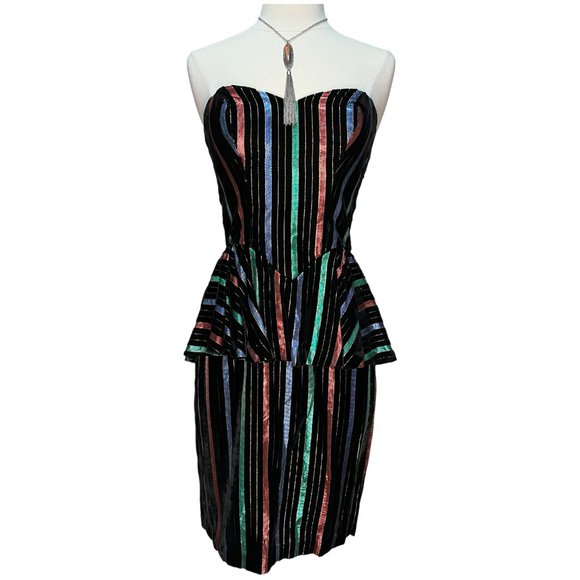 Metallic striped strapless velvet dress - Picture 1 of 5